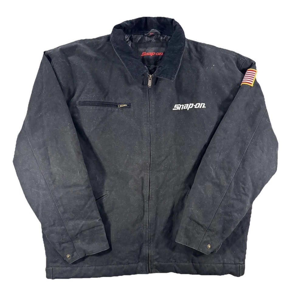 Snap-on Jacket Mens 2XL Black Canvas Quilted Bomber American Flag Logo Workwear